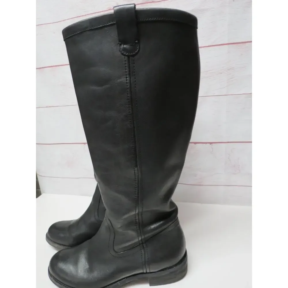 Lands' End Boots Womens 7.5 B Black Tall Leather Pull On